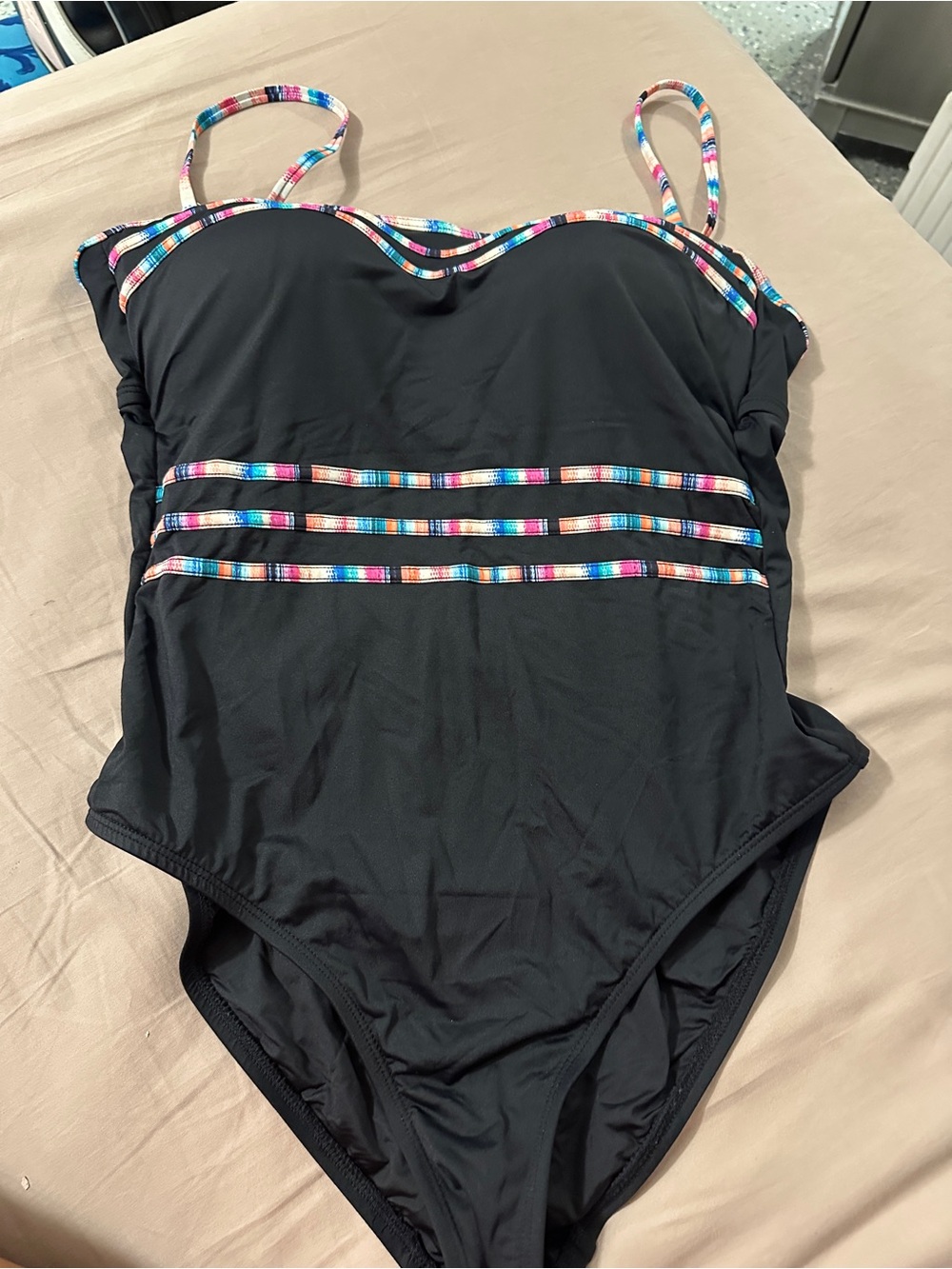 La Blanca Black One-Piece Swimsuit with Multicolor Trim